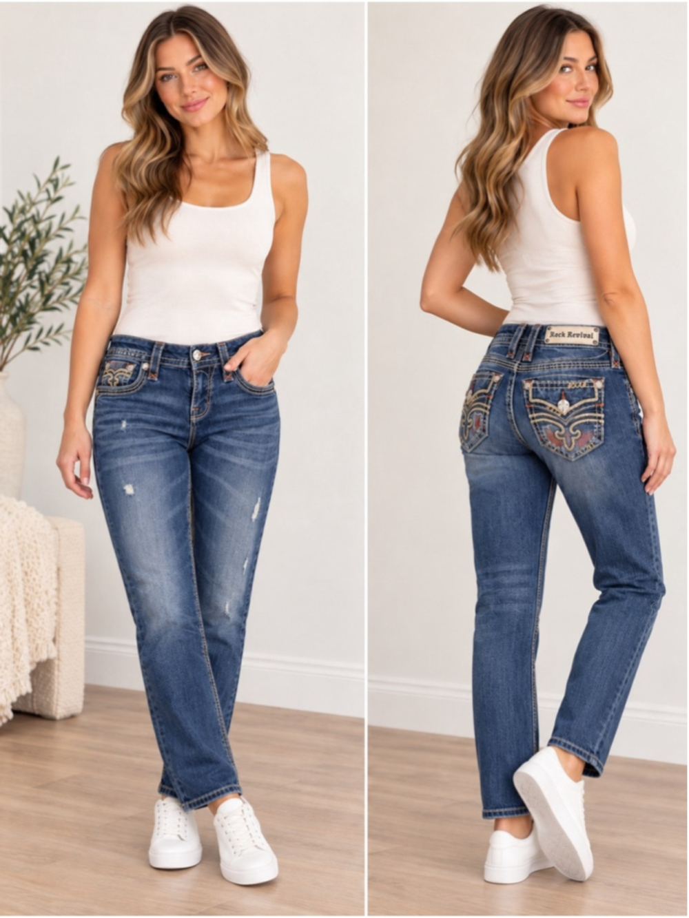 Rock Revival Raven Straight Leg Jeans in Medium Blue Wash Size 27 Y2K Western